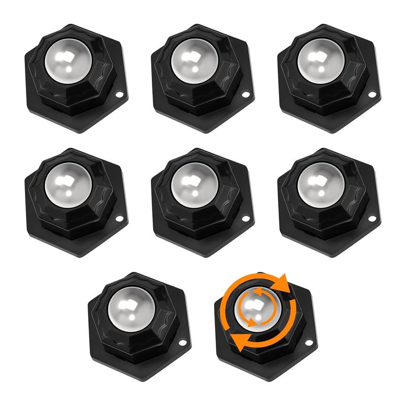 MARRTEUM 8Pcs Ball Bearing Rollers, 360º Rotation Universal Ball Casters, 330Lbs Self Adhesive Mini Caster Wheels for Trash Can, Storage Box, Small Furniture (Black) - Image 1
